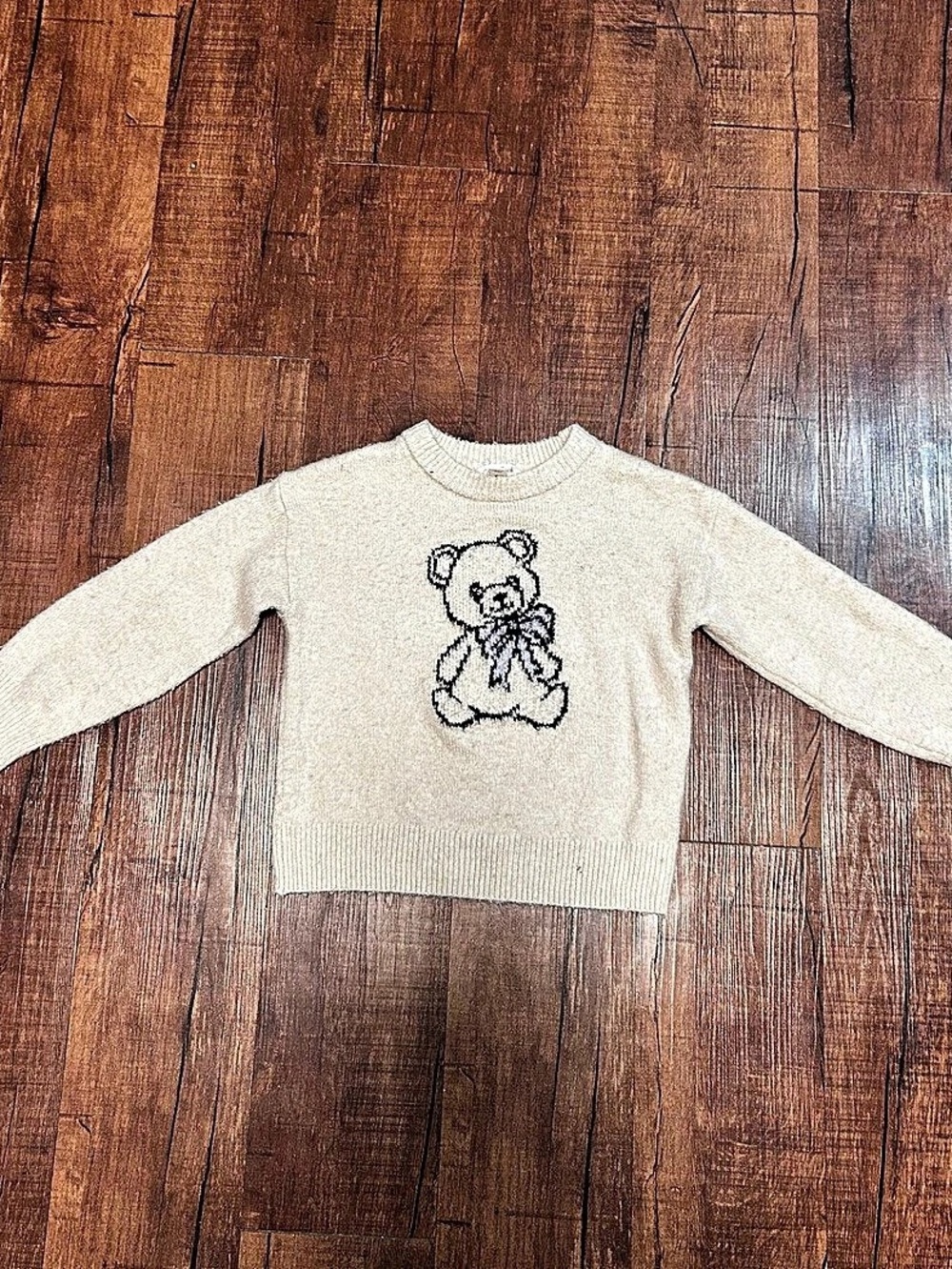 Simply Southern Anastasia Crew Neck Sweater with Bow Teddy Bear Graphic